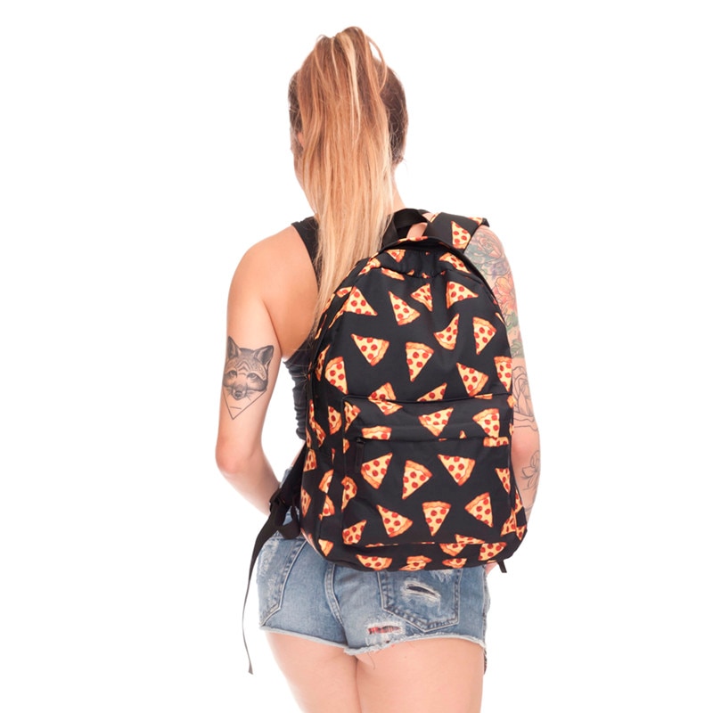 Zwart pizza 3D Afdrukken rugzak vrouwen mochila rugzakken who cares school mochilas rugzakken sac a dos rugtas zainetto