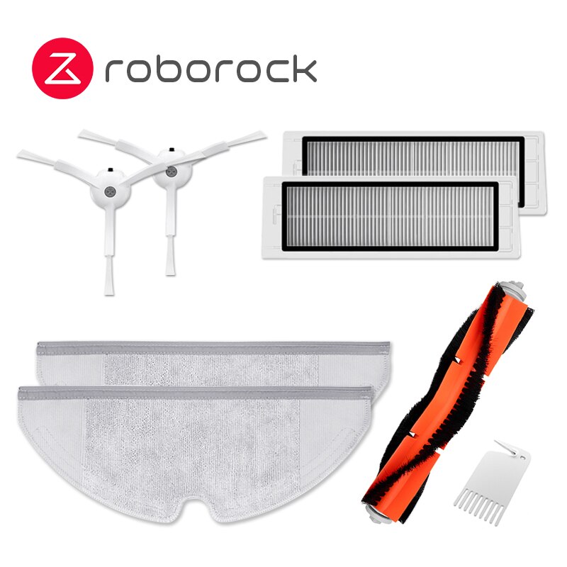 Original roborock  s5 max  s6 maxv robotstøvsuger reservedele pakke kit moppeklude tør våd mopping  *2 filter  *1 sidebørste *2: Robrock reservedele