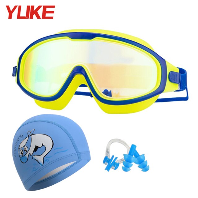 Big frame Adjustable kids swim Goggles Swimming Glasses Anti-Fog UV Protect Children Waterproof Silicone Mirrored Swim Eyewear: Sky Blue
