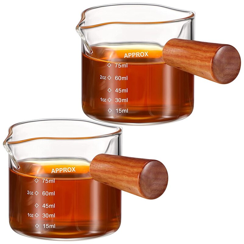 Double Spout Espresso Glass Coffee Double Spouts Glass Espresso Measuring Glass Coffee Carafe Glass With Handle: Light Yellow