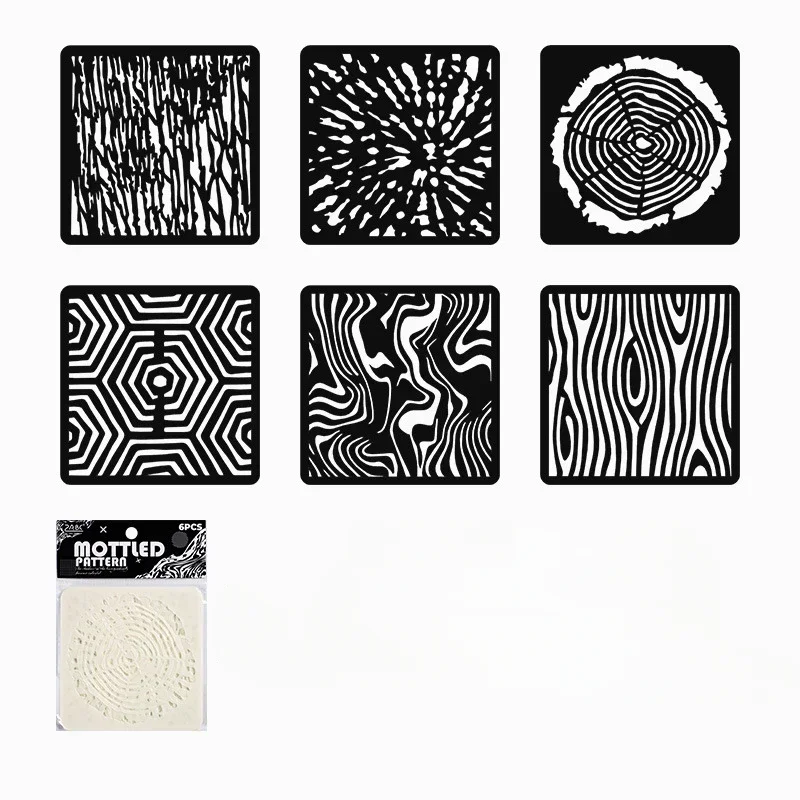 6 Stücke PET Retro Geometrische Muster Hohl Schablonen Sammelalbum Journal Karte Dekor DIY Färbung Form Schablone Vorlagen für Malerei: Black