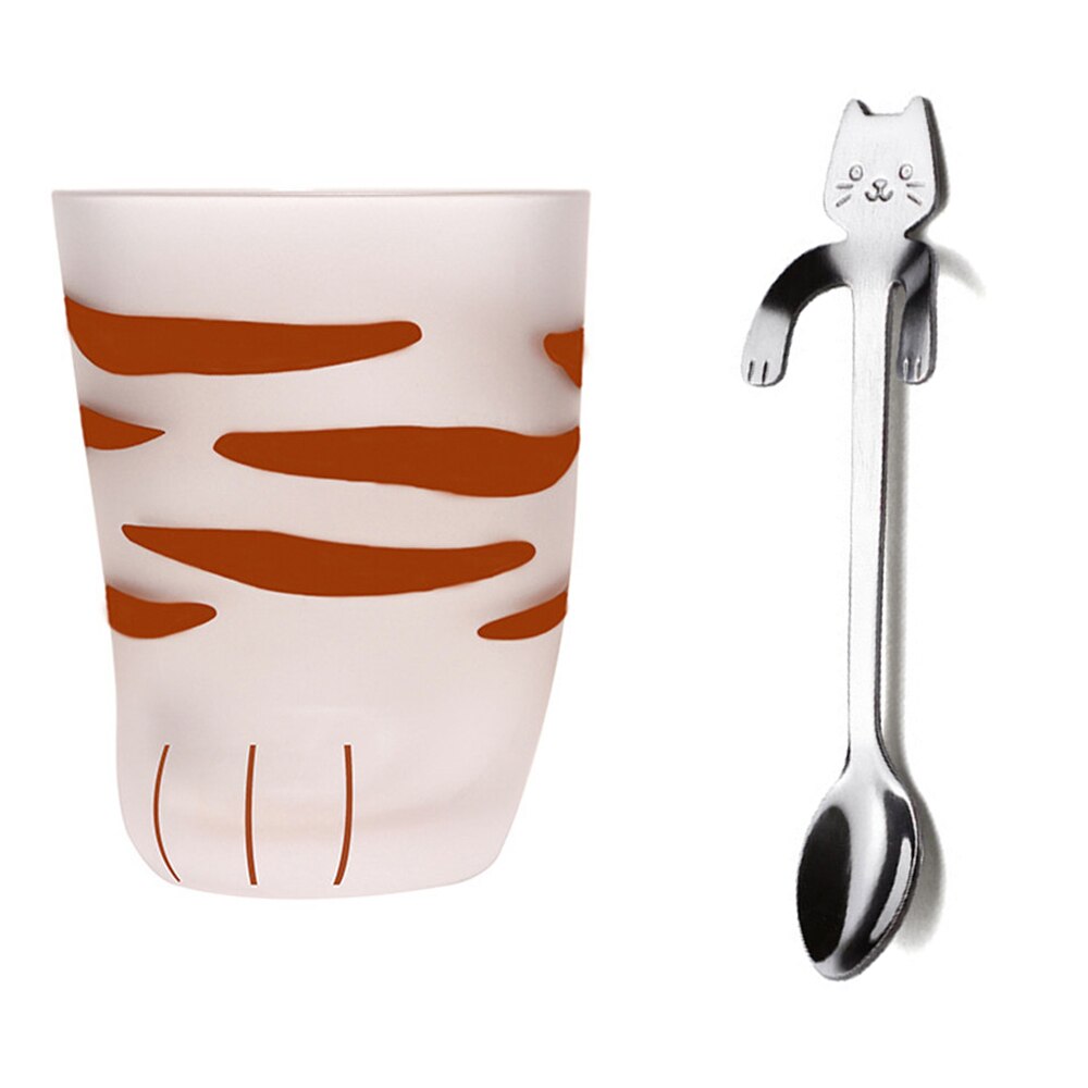 Gato patas tazas lindo vidrio gatos patas taza Oficina vaso, taza de café desayuno leche taza de porcelana con cuchara con forma de gato 5: B 220ml
