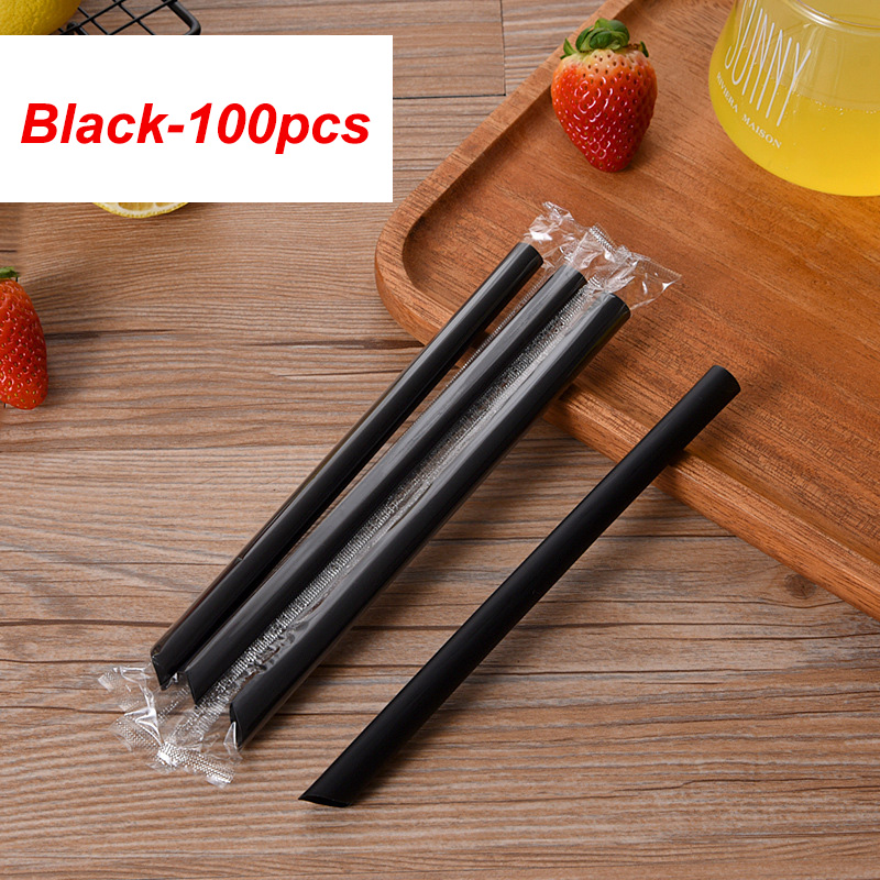 100 Stuks Wegwerp Rietjes Multicolor Grote Brede Milktea Milkshake Plastic Rietje Voor Party Bruiloft Benodigdheden Bar Accessoires: black