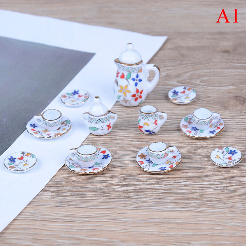 15 stk lilla blomster kina dukker keramiske te sæt 1:12 skala til dukkehus bordservice miniaturemøbler: A1