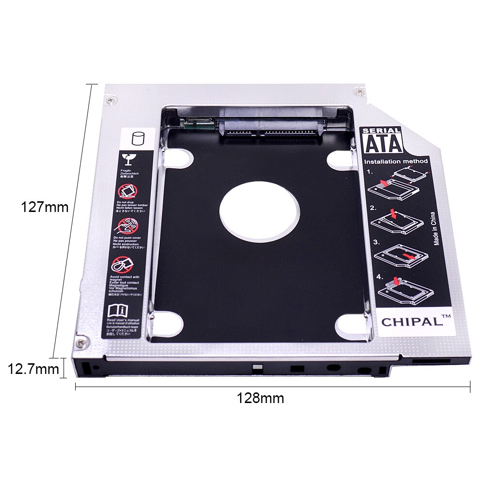 CHIPAL Universal 2nd HDD Caddy 12.7MM for 2.5" 12.5mm 9.5mm 9mm 7mm SSD HDD Case Enclosure + Dual LED for Laptop DVD-ROM CD-ROM