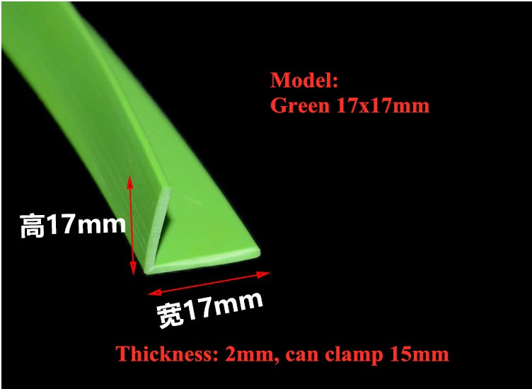Glass Angle Corner Protector, Anti-collision Gasket,,Silicone Sealing Bar, 16mm x 16mm, 12mm x 12mm x 2mm, 2m, Transparent: Green 17x17mm