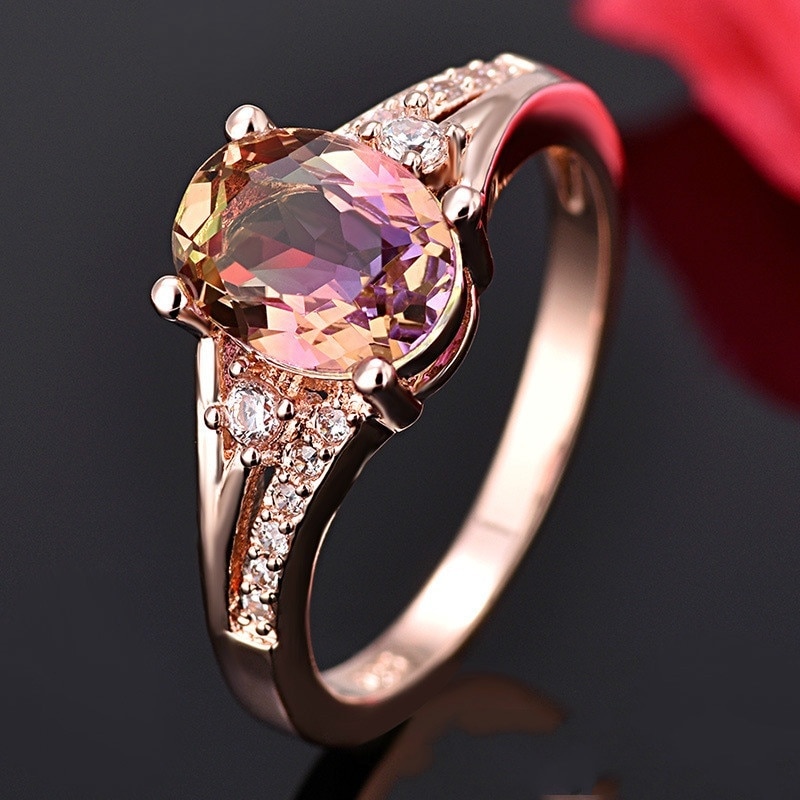 Mode Vrouwen Ring Rose Gold Crystal Steentjes Ring Voor Vrouwen Accessoires Bridal Wedding Engagement Jewlery