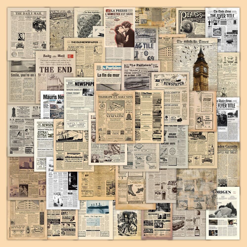 10/30/60pcs Retro Magazine Stickers Vintage Newspaper Poster Decals DIY Diary Suitcase Scrapbook Phone Bike Graffiti Sticker Toy
