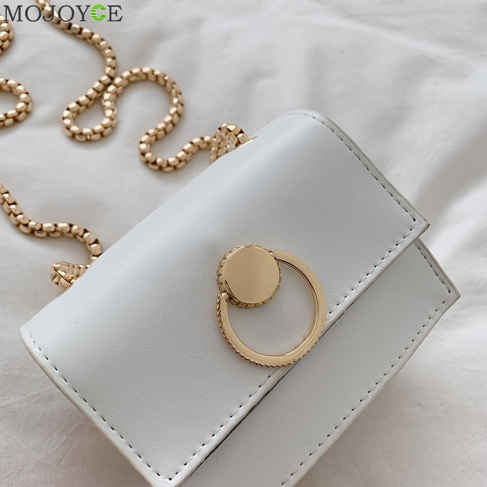 Vintage puur gekleurde pu leren dames crossbody handtas schouder messenger bags stevige ketting schouder mini portemonnee