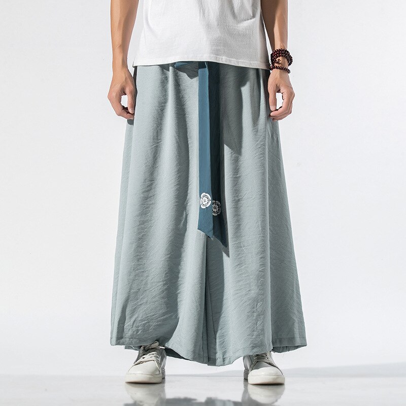 Japanese Traditional Samurai Style Kimono Loose Casual Wide Leg Pants for Men Streetwear Linen Male Solid Trouser Pants: Color3 / 3XL