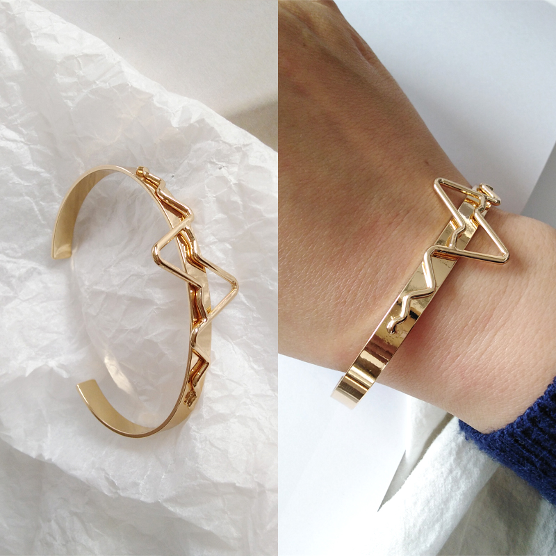 Glossy Double Layer Cross Opening Jewelry Bangle for Women Girls Party Hip Hop Punk Metal Geometric Bracelets gold