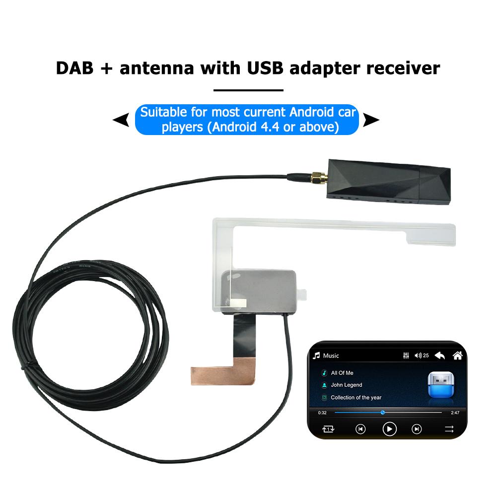 Podofo – antenne DAB + avec adaptateur USB pour autoradio Android, récepteur GPS, câble d&#39;antenne, lecteur stéréo