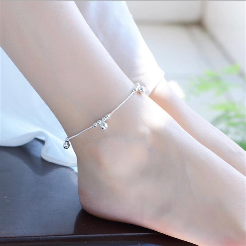 925 Sterling Silver Bracelets For Women Party Accessories Trendy Bell Anklet Girls Jewelry Lady Silver Bracelet