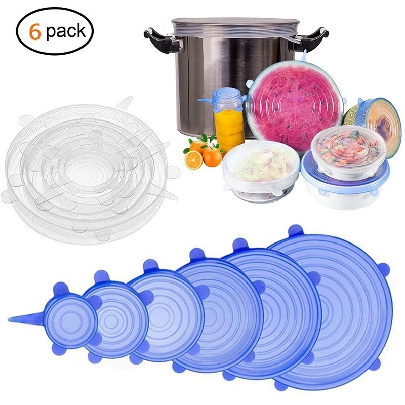 Zhangji 6 Pack Silicone Stretch Lids Durable Reusable Airtight Food Wrap Covers Fits All Sizes and Shapes of Containers