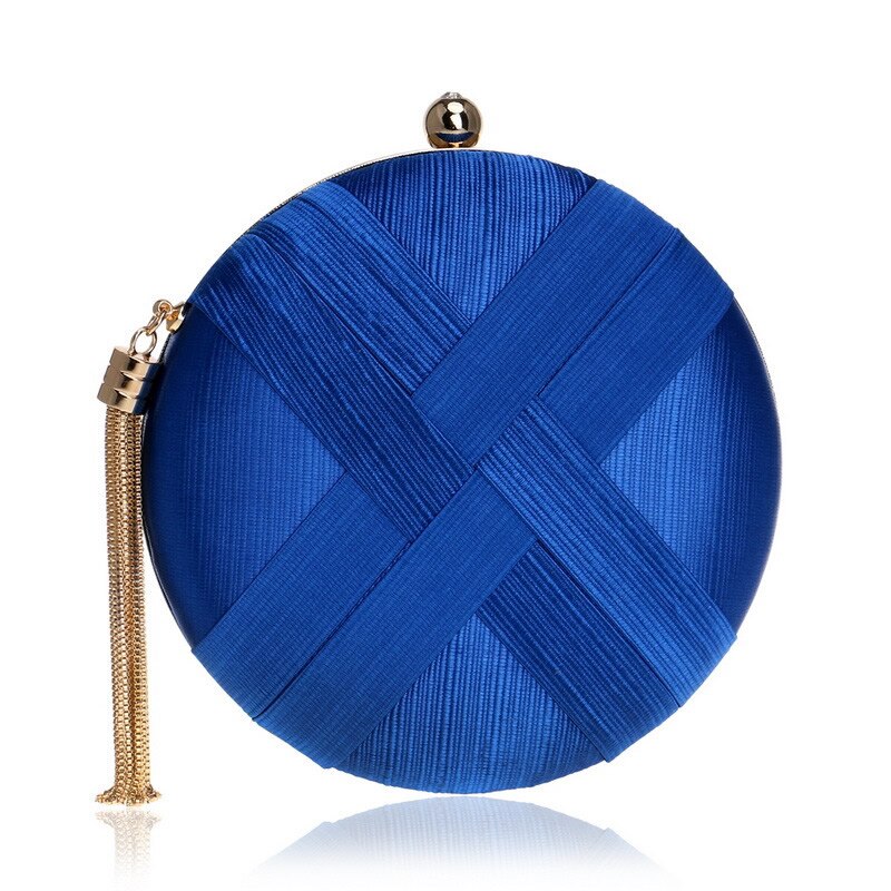 Round Solid Evening Bad Wedding Clutches Satin Hard-Surface Tassels Clutch Bag Dull Polish Banquet Small Purse: blue