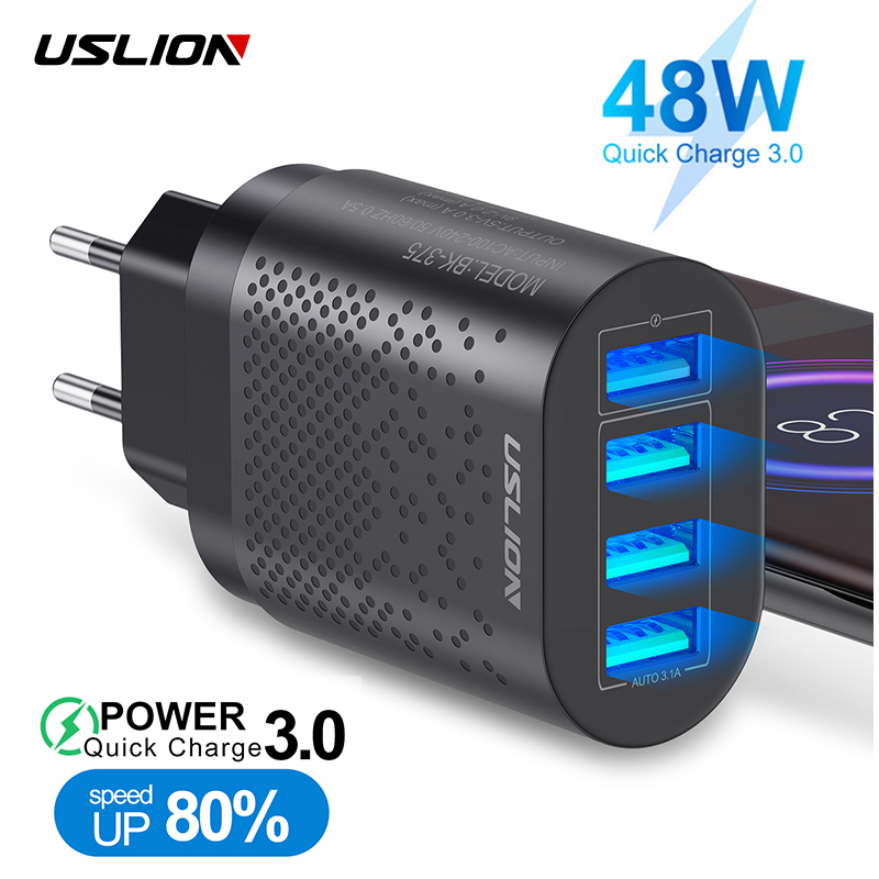 USLION 48W 4 Ports LED 3A Schnelle USB Ladegerät Für iPhone Micro Typ C QC 3,0 Schnelle Wand Ladegerät für Samsung Handy Ladegerät