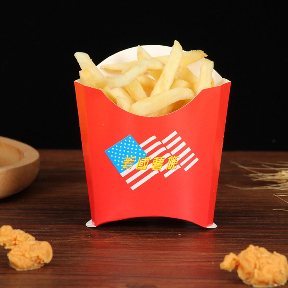 100 stk papirchips æske engangs pommes frites holder bærbar snack mad æske snack emballage forsyninger til hjemmebutik