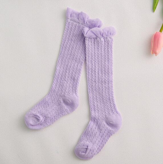 Zomer Dunne Baby Kind Losse Beenwarmers Mosquito Katoenen Baby Mesh Baby Knie Hoge Been Warm Meisjes Jongens Kousen: purple 1to2year knee