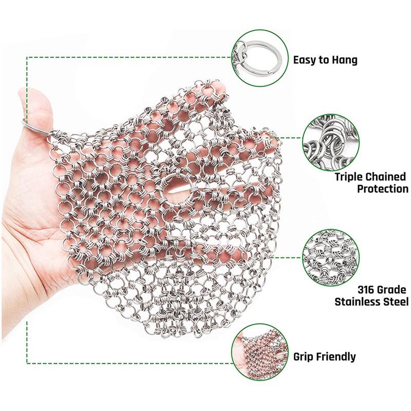 Cast Iron Cleaner,Stainless Steel Chainmail Scrubber,Easy Cleaning For Pans,Dutch Ovens,Grills Griddle