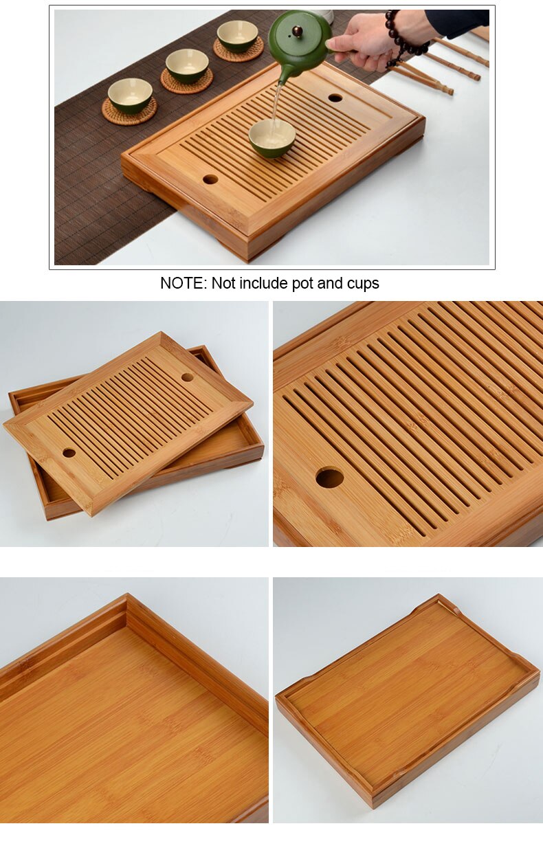 Kung Fu Tea Set Natural Bamboo Tea Tray Rectangular Traditional Puer Wooden Tea Tray Chahai Tea Table