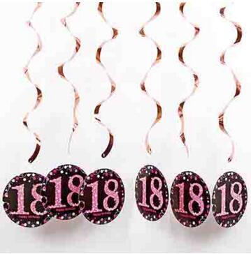 6pcs/set PVC Spiral Happy Birthday Swirl 18 21 30 40 50 60 70 Years Old Hanging Birthday Party Decorations Colored Ribbon: 18-pink