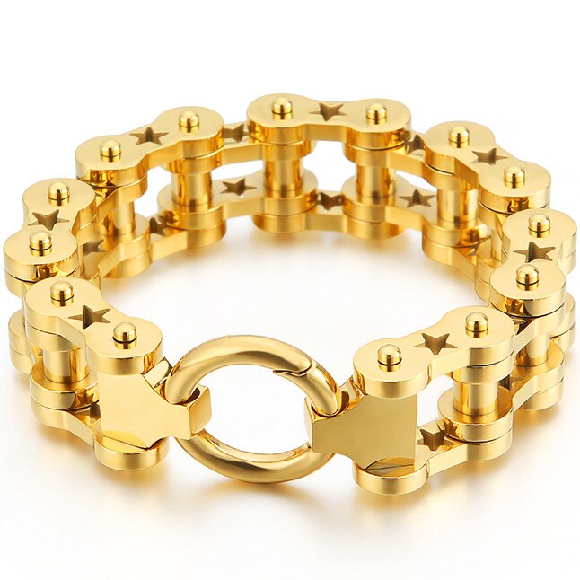 18 Mm Breed Mannen Motorfiets Ketting Armband Voor Mannen Zware Rvs Heren Armbanden Massive Biker Sieraden Mannelijke: Gold Color