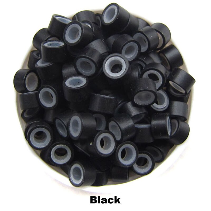 1000pcs 5.0mm Silicone Micro Ring Aluminium Micro Silicone Rings/Links/Beads Hair Extensions Tools For Human Hair: Black