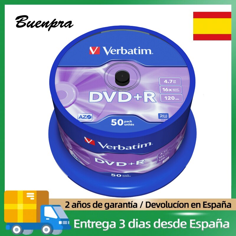 VERBATIM-paquete 43550 virgen DVD + R, 4,7 Gb, 16 20 Min, flexible, para grabación y grabación de música, soporte óptico, grabadora de respaldo, reproductor de vídeo, regrabable, audio, fotografía digital