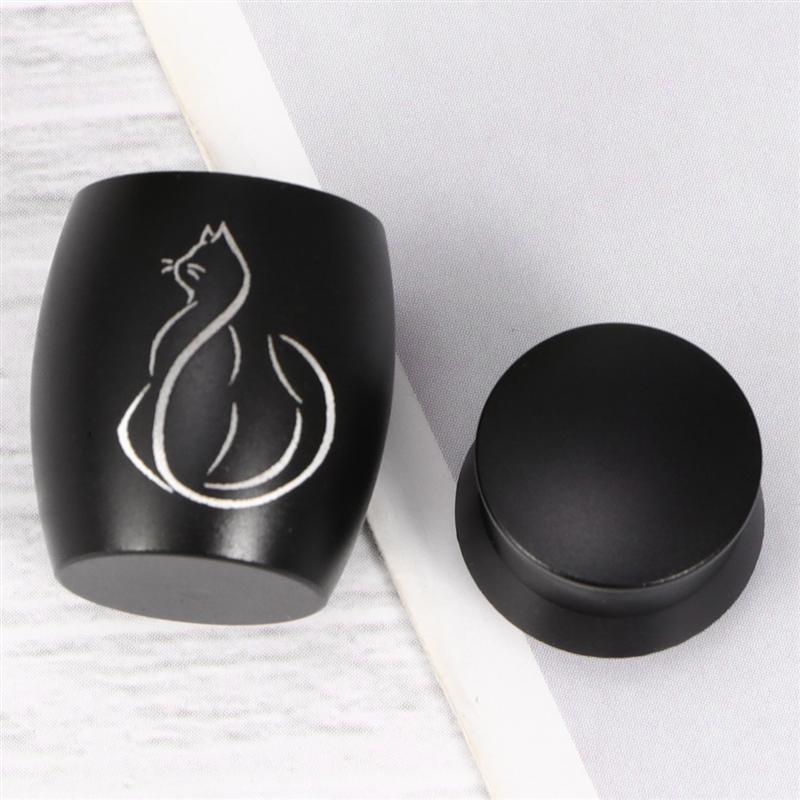 Pot d'urne funéraire en acier inoxydable pour animaux de compagnie contenant d'urne imprimé chaton avec couvercles à vis d'ouverture (noir)
