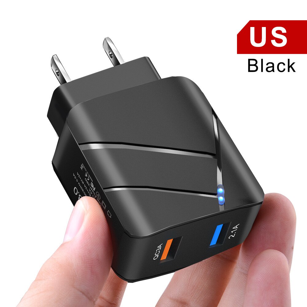 Gtwin Snel Opladen Usb Multi-Poort Europese Standaard Britse En Amerikaanse Mobiele Telefoon Oplader Reizen Opladen Hoofd Power Adapter: Black-US