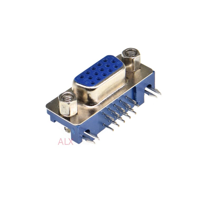 Conector de montaje PCB DB15 DR15 hembra, ángulo recto d-sub, 3 filas, conectores de puerto paralelo azul, adaptador de enchufe VGA de 15 Pines, 5 piezas