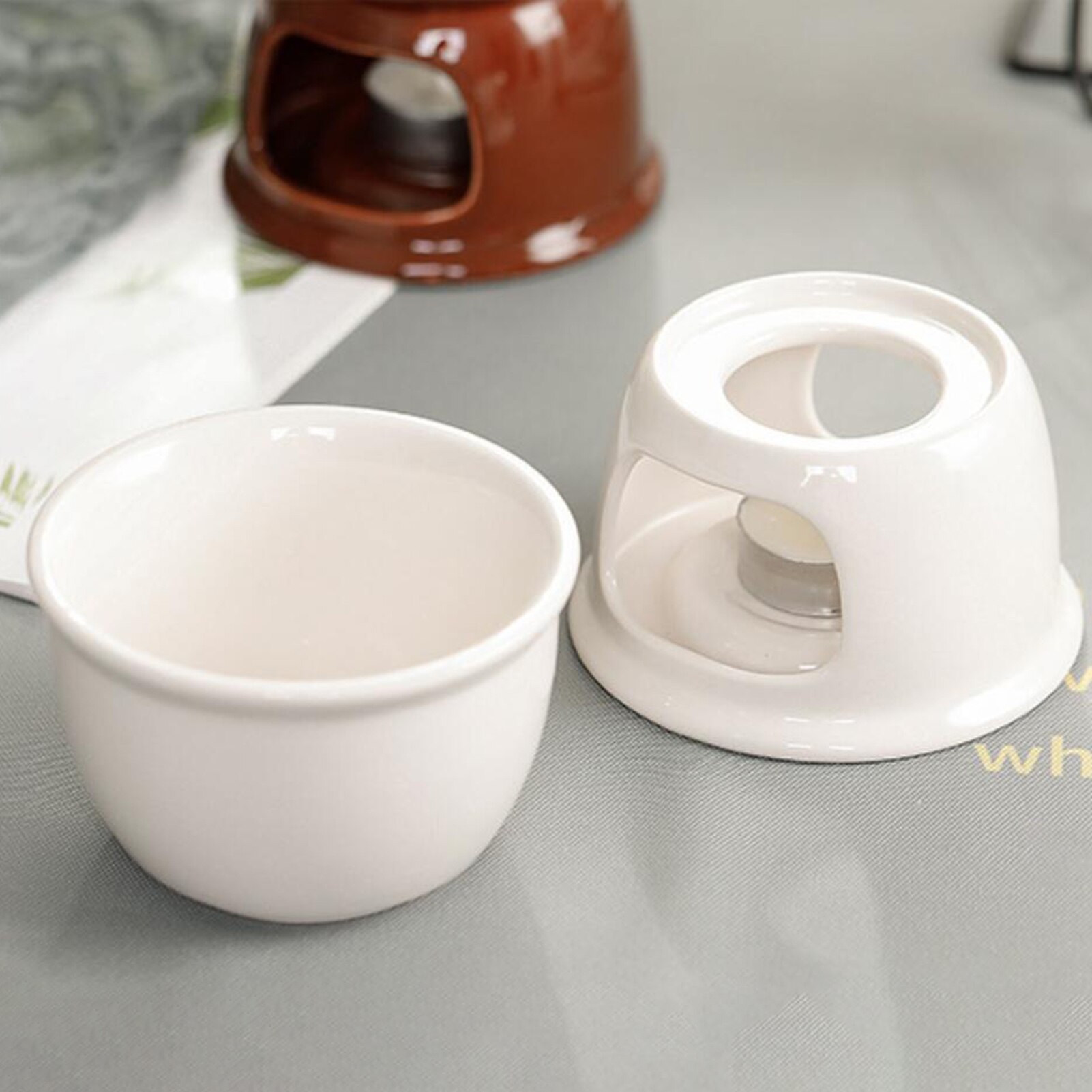 Small Cheese Pot With Candle Holder Ceramic Chocolate Fondue Ice Cream Pot Cheese Porcelain Melting Pots For Tapas