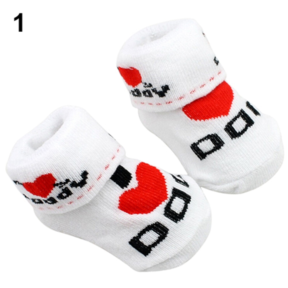 Cute Baby 1 Pair Cotton Socks White I Love Mum/Dad 0-6 Months Newborn Infant Boys Girls