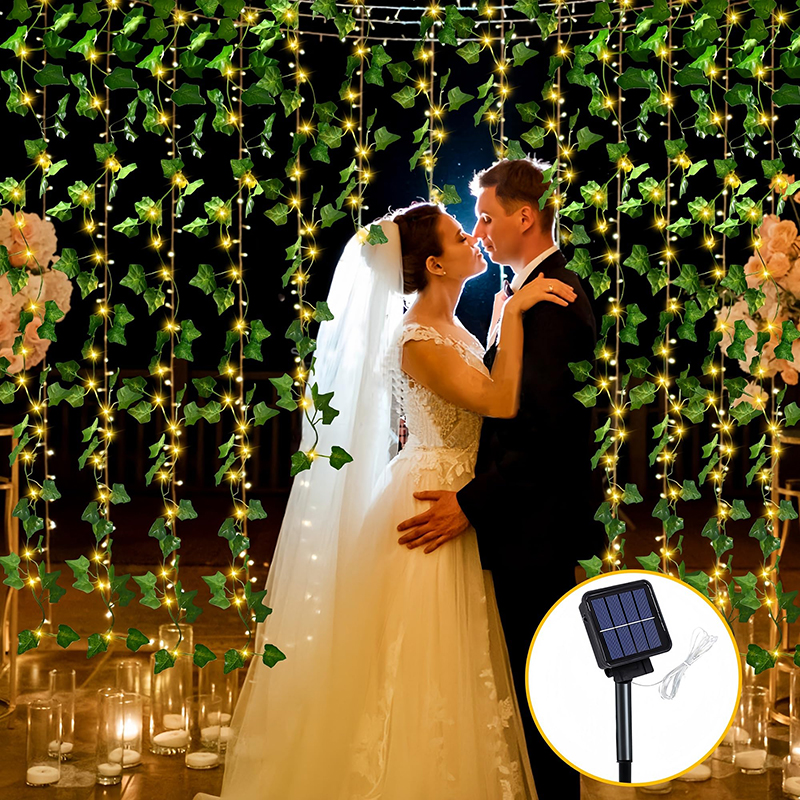 Guirnalda de luces solares de ratán de 5/10M, lámpara de hadas para exteriores, hoja de planta Artificial de 8 modos para decoración de valla de jardín y acampada para boda