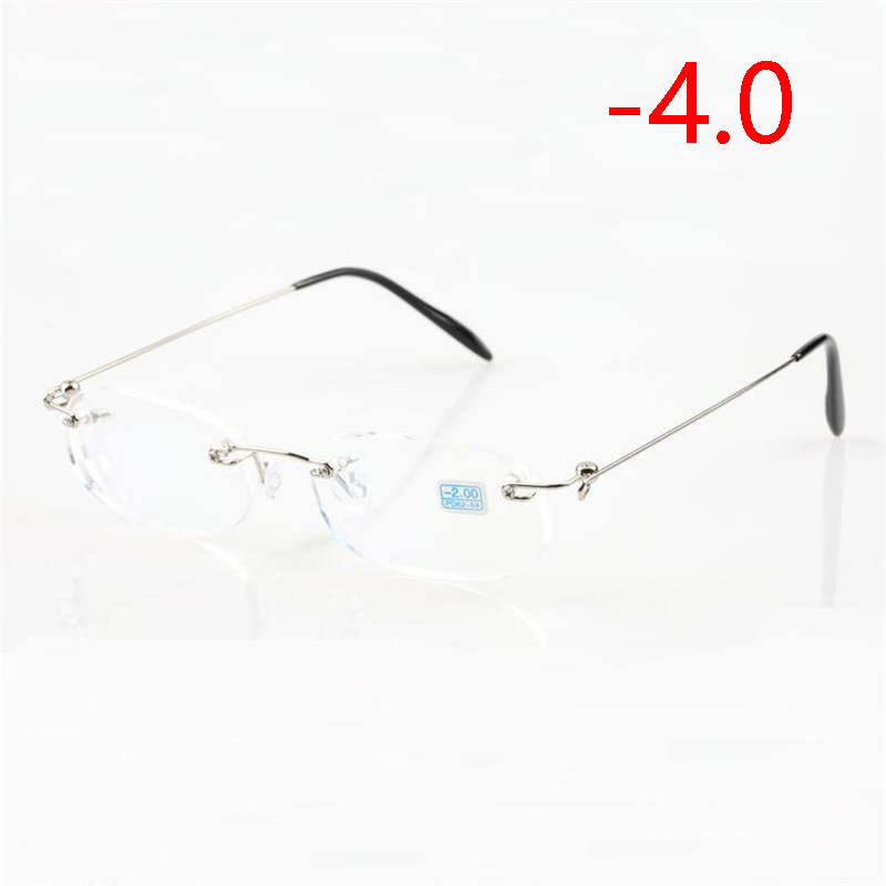 Frameless Nearsighted Glasses Finished Women Men Metal Leg Rimless Square Diopter Eyeglasses -1.0 -1.5 -2.0 -2.5 -3.0 -3.5 -4.0: Blue