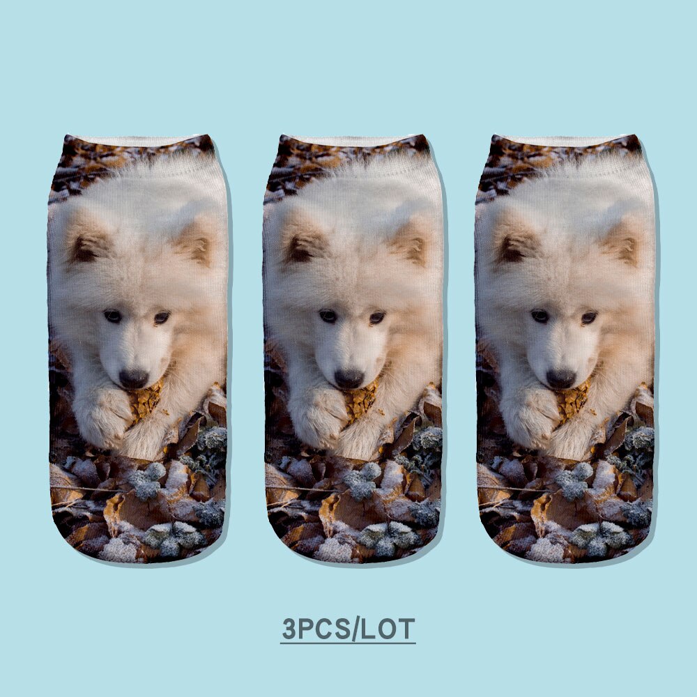 3pcs/Lot skarpetki Dog Sock Cute Floral Socks Women Harajuku Art Socks Funny Cotton Fasion Kawaii Ankle Happy Socks: S41203