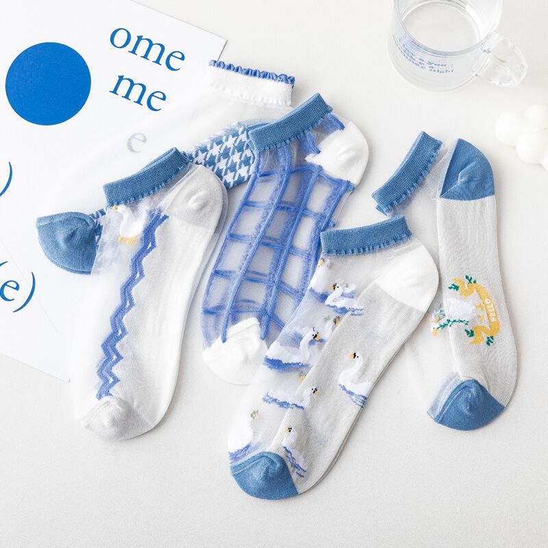 Calcetines de gasa con dibujos de animales para mujer, medias transparentes, interesantes, para verano