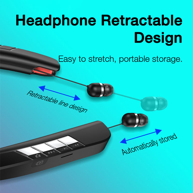 EARDECO 150 Hours Playback Bluetooth Earphone Wireless Headphones Bass Neckband Earphones Stereo Sport Retractable Headset Mic