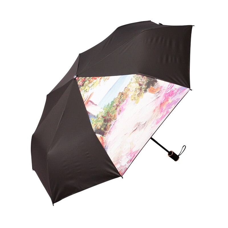 Sombrilla de vinilo plegable con pintura al óleo, sombrilla creativa con personalidad Original, sombrilla para lluvia soleada: love sea bin