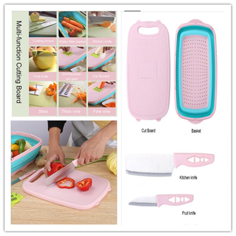 9 In 1 Kitchen Chopping Board Folding Drain Basket Multi-Function Sink Cutting Board Security