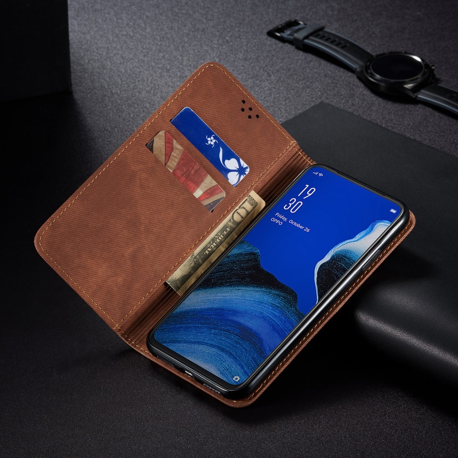 Denim Leather Flip Case for OPPO F11 A9 RENO 2 2F 2Z Coque Magnetic Luxury Card Holder Wallet Book Cover for OPPO Reno2 Reno2z