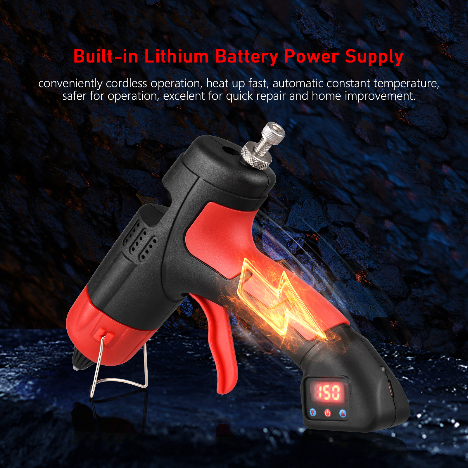 Melt Glue Machine Electronic Digital Display Cordless Li-ion Battery Glue Gun Adjustable DIY and Furniture Repair