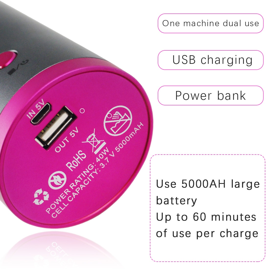 Cordless Auto Rotating Ceramic Hair Curler USB Rechargeable Curling Iron LED Display Temperature Adjustable Hair Straightener