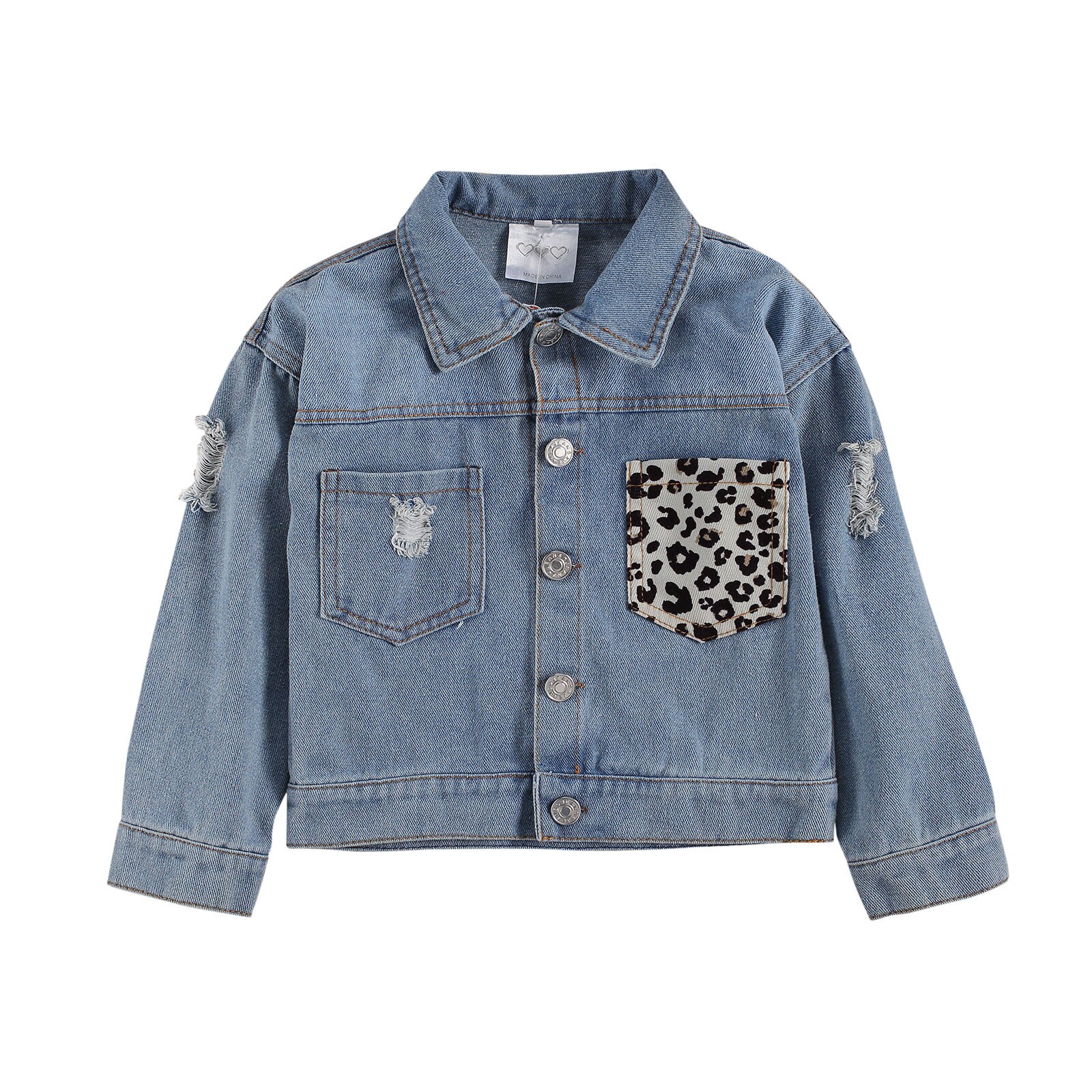 Lioraitiin 2-6Years bebé niño chaqueta de Denim para mujer leopardo/lentejuelas manga larga solo Breasted azul abrigos 2 Estilo: A / 3 años