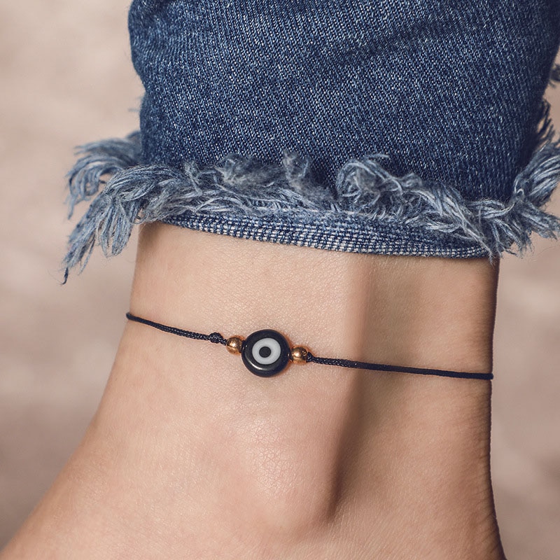 Boho Evil Eye Bead Enkelbanden Voor Vrouwen Zwart Touw Chian Been Armband Foot Sieraden Barefoot Sandalen Cheville Femme Accesorios Mujer