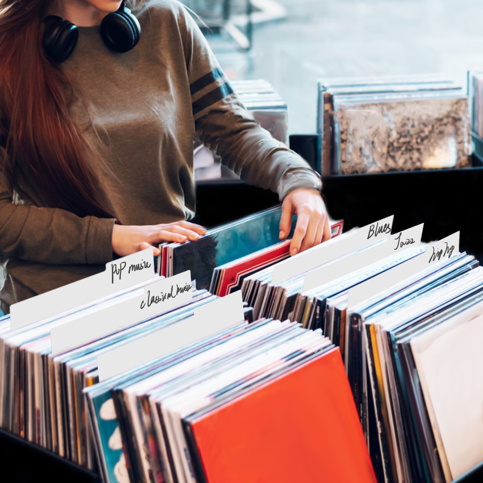 10-teilige Schallplattenteiler aus Vinyl, Bücherregal-Trenner, weiß, robust, runde Ecken aus PP, einfache Wartung, tabuliert