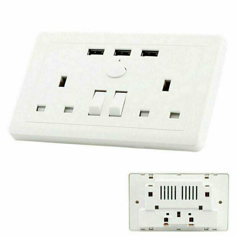 Double Wall Socket 2 Gang Plug 13A with 3 USB Port... – Grandado