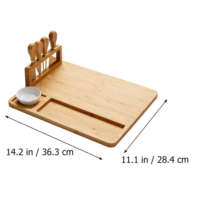 Tabla de bambú para queso, tabla de corte de madera con cuchillos de acero inoxidable, rebanador de queso, cuchara de horquilla, cortador, herramientas de cocina