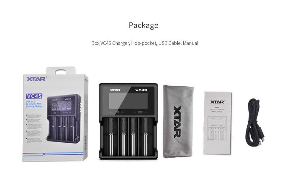 XTAR 18650 Charger VC8 VC4 VC4S VC2S LCD USB CHARGER Fast Charging 10440/14500/14650/18350/18650/ 20700 //21700 Battery Charger: VC4S