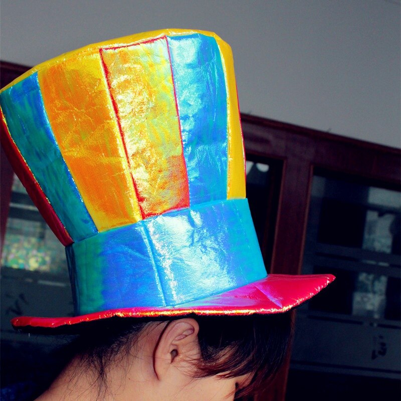 Sombrero divertido con estampado de rayas de Mago para hombre y mujer, gorro de payaso para de Halloween, con costura de Color, Unisex